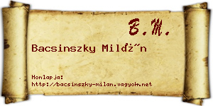 Bacsinszky Milán névjegykártya